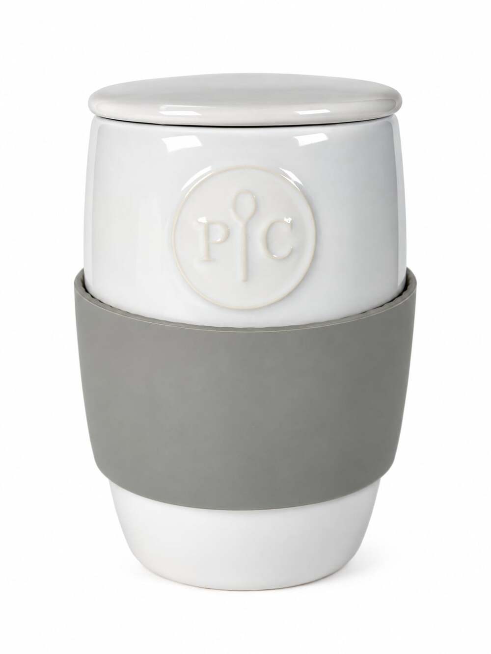 Pampered Chef Ceramic Egg Cooker 1529 White Gray Silicone Sleeve